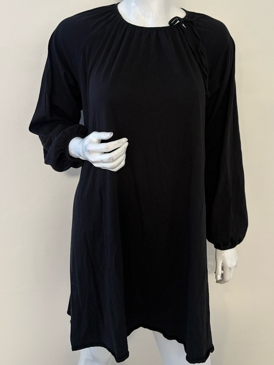 Skin Dresses & Skirts - Skin Organic Pima Cotton Classic Black Long-Sleeve Mini Dress w Tie Detail